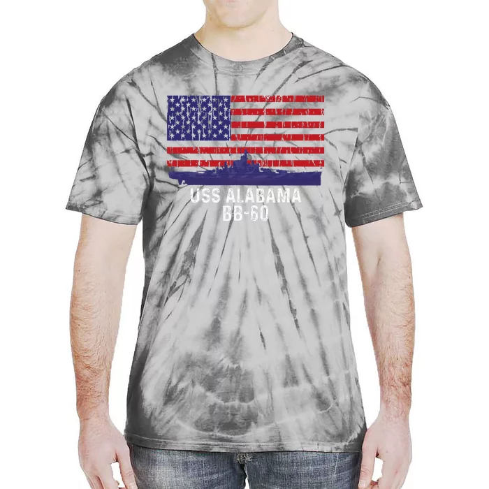 Uss Alabama Bb 60 Battleship Vintage American Flag Tie-Dye T-Shirt