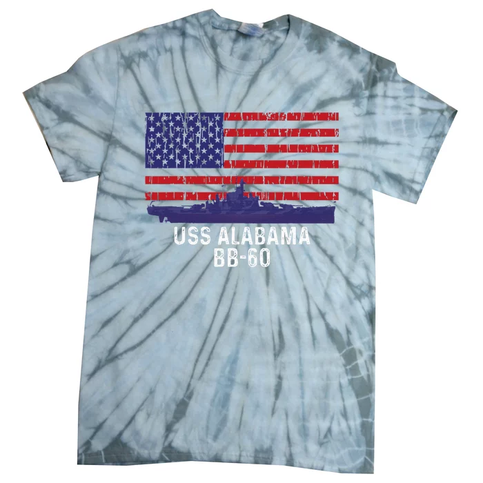 Uss Alabama Bb 60 Battleship Vintage American Flag Tie-Dye T-Shirt