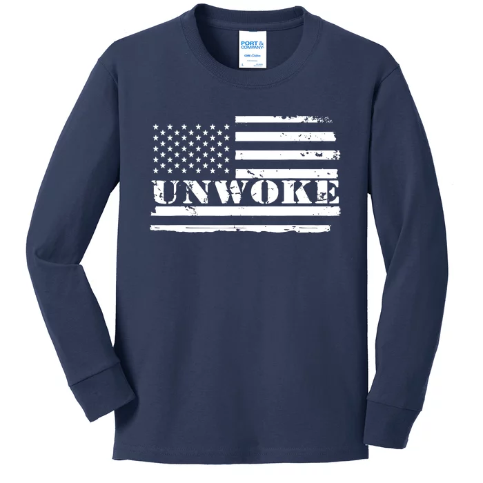 Unwoke Awake But Not Woke Kids Long Sleeve Shirt