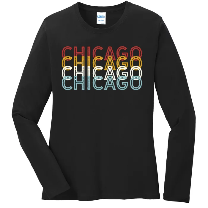 Us American City 70S Retro Usa Vintage Chicago Ladies Long Sleeve Shirt