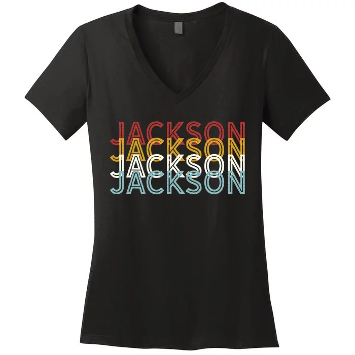 Us American City 70S Retro Usa Vintage Jackson Women's V-Neck T-Shirt