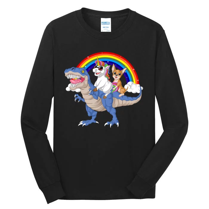 Unicorn And Chihuahua Riding Dinosaur Tall Long Sleeve T-Shirt