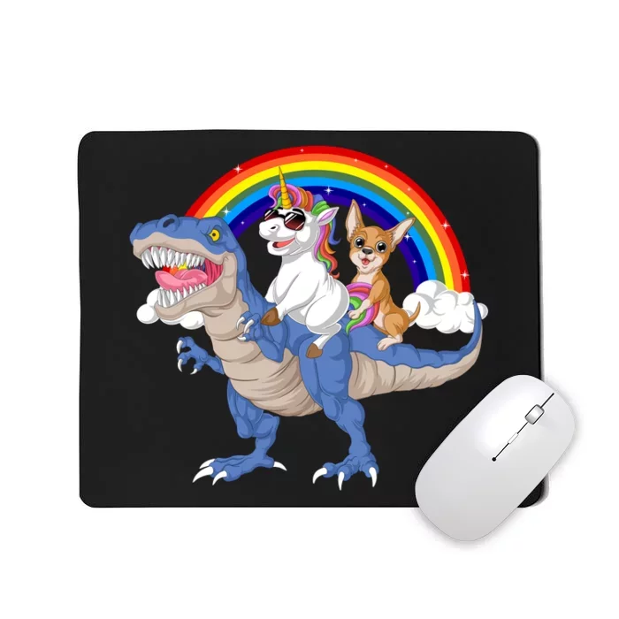 Unicorn And Chihuahua Riding Dinosaur Mousepad