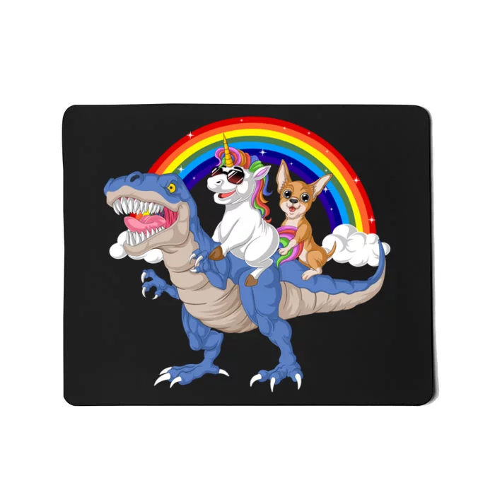 Unicorn And Chihuahua Riding Dinosaur Mousepad