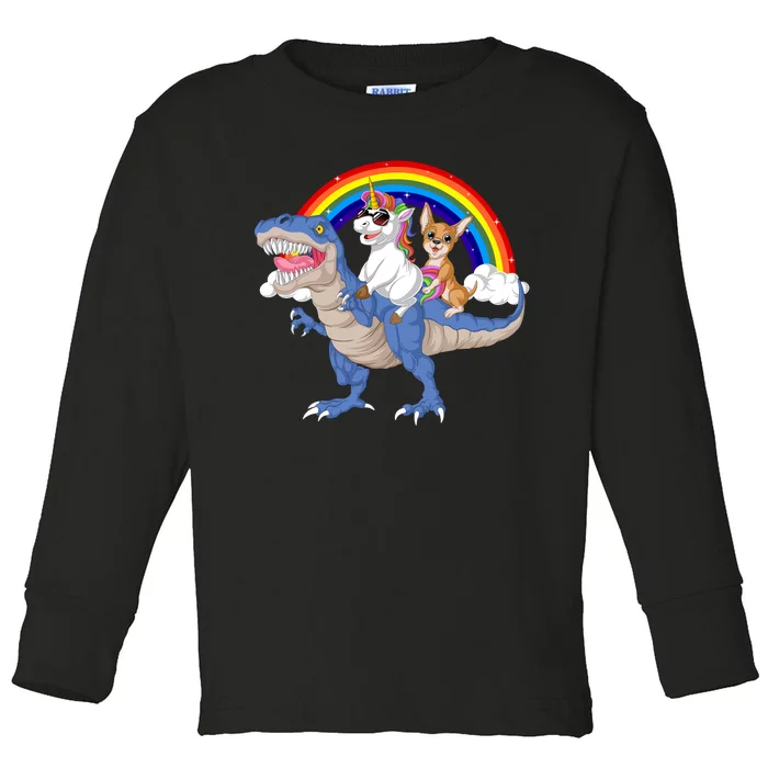 Unicorn And Chihuahua Riding Dinosaur Toddler Long Sleeve Shirt