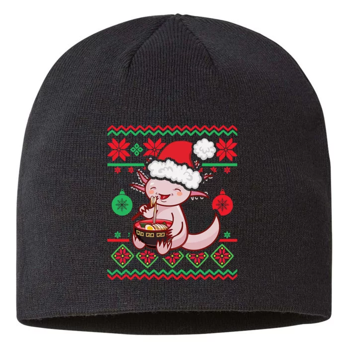 Ugly Anime Christmas Sweater Kawaii Axolotl Eating Ra 8 1/2in Sustainable Knit Beanie