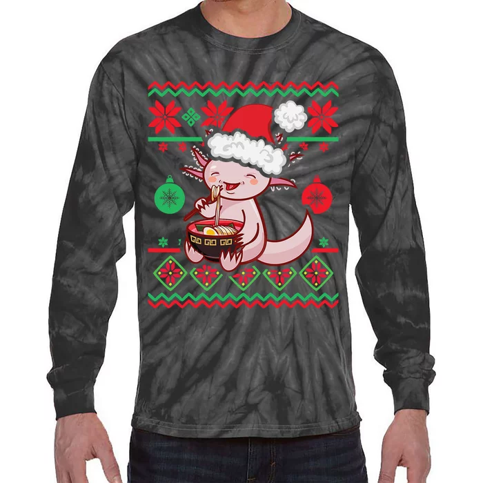 Ugly Anime Christmas Sweater Kawaii Axolotl Eating Ra Tie-Dye Long Sleeve Shirt