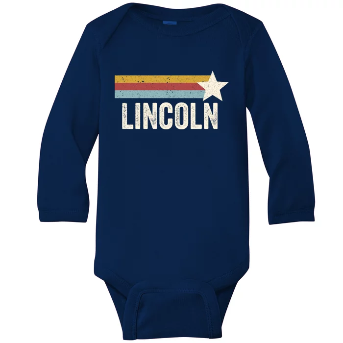 Us American City 70s Star Usa Vintage Retro Lincoln Meaningful Gift Baby Long Sleeve Bodysuit