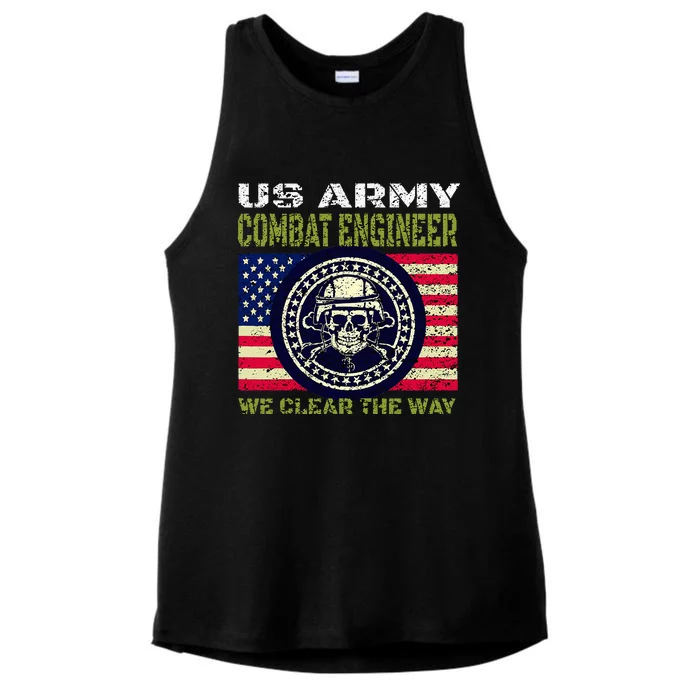 US Army Combat Engineer US Flag Patriotic Military Ladies Tri-Blend Wicking Tank