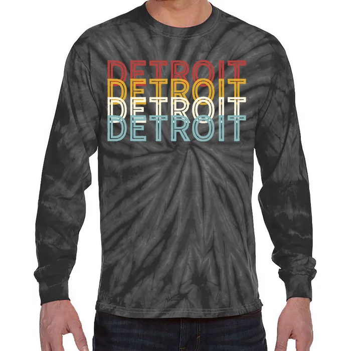 Us American City 70S Retro Usa Vintage Detroit Tie-Dye Long Sleeve Shirt