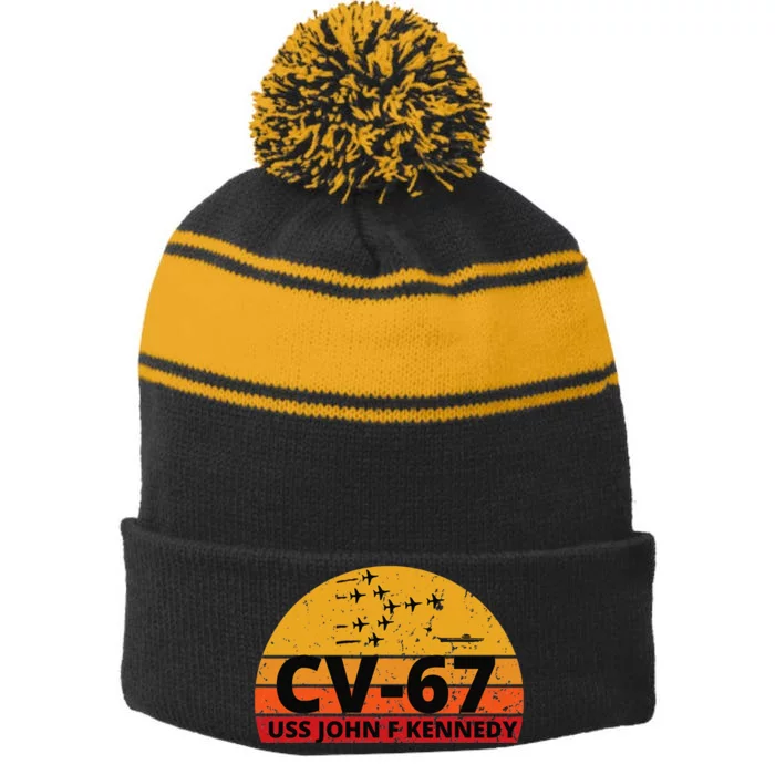 US Aircraft Carrier CV67 USS John F. Kennedy Stripe Pom Pom Beanie