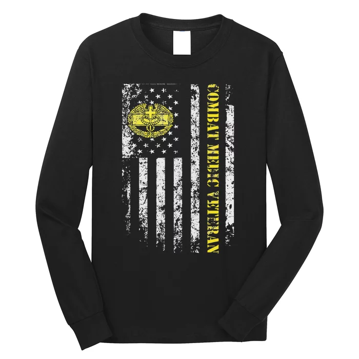 U.S Army Combat Medic Veteran Military American Flag Vintage Long Sleeve Shirt