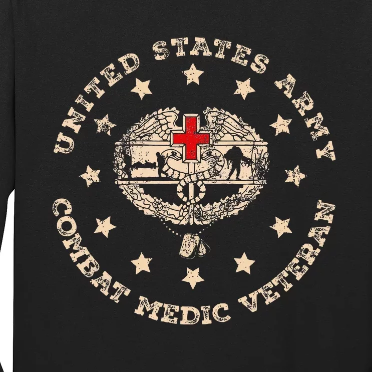 U.S Army Combat Medic Veteran Medical Military Flag Vintage Long Sleeve Shirt