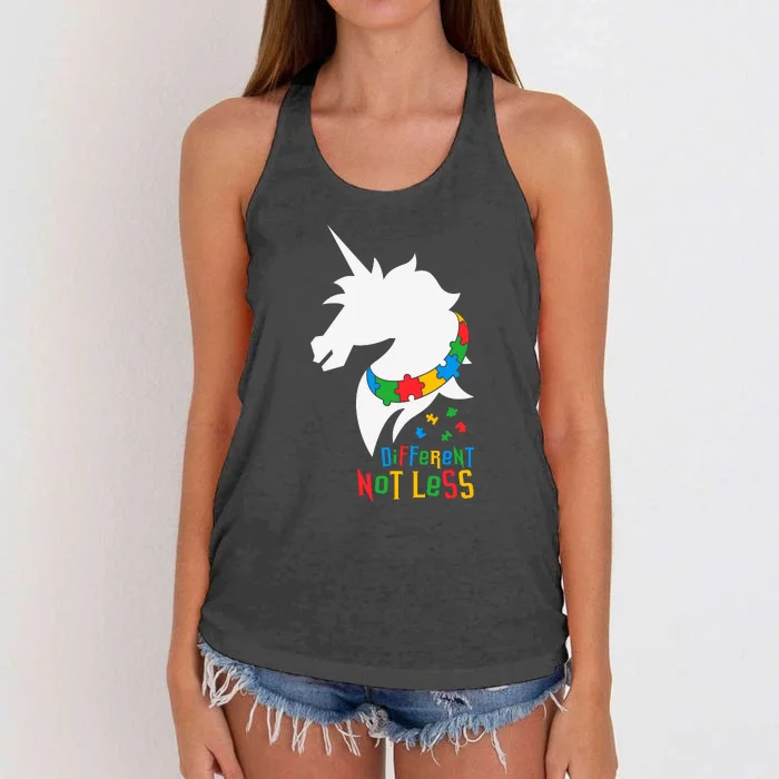 Unicorn Autism Different Not Less Autism Awareness Month Women's Knotted Racerback Tank