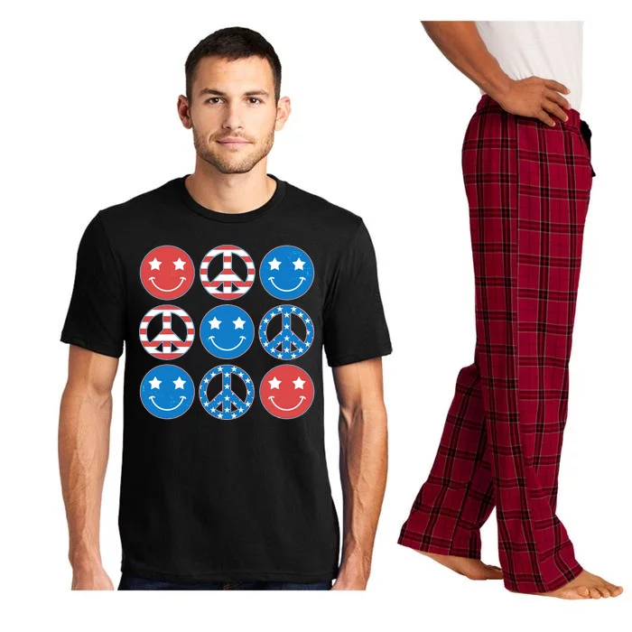 USA American Flag Peace Symbols Smiley Emoji Pajama Set