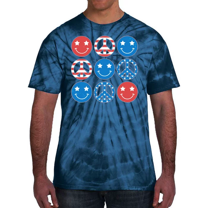 USA American Flag Peace Symbols Smiley Emoji Tie-Dye T-Shirt