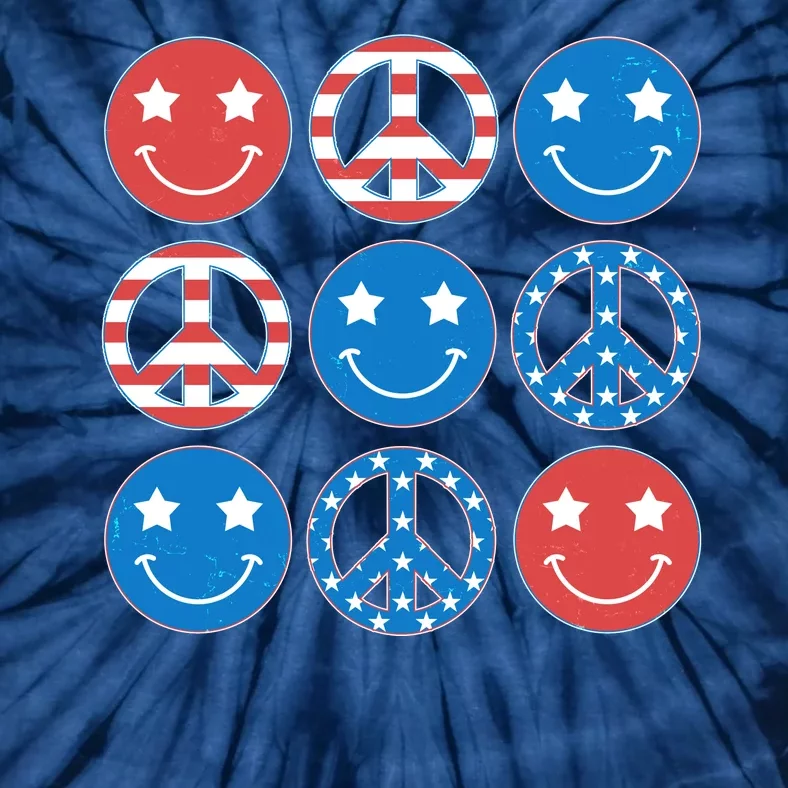 USA American Flag Peace Symbols Smiley Emoji Tie-Dye T-Shirt