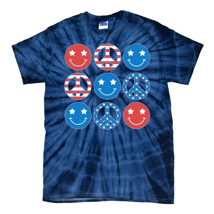 USA American Flag Peace Symbols Smiley Emoji Tie-Dye T-Shirt