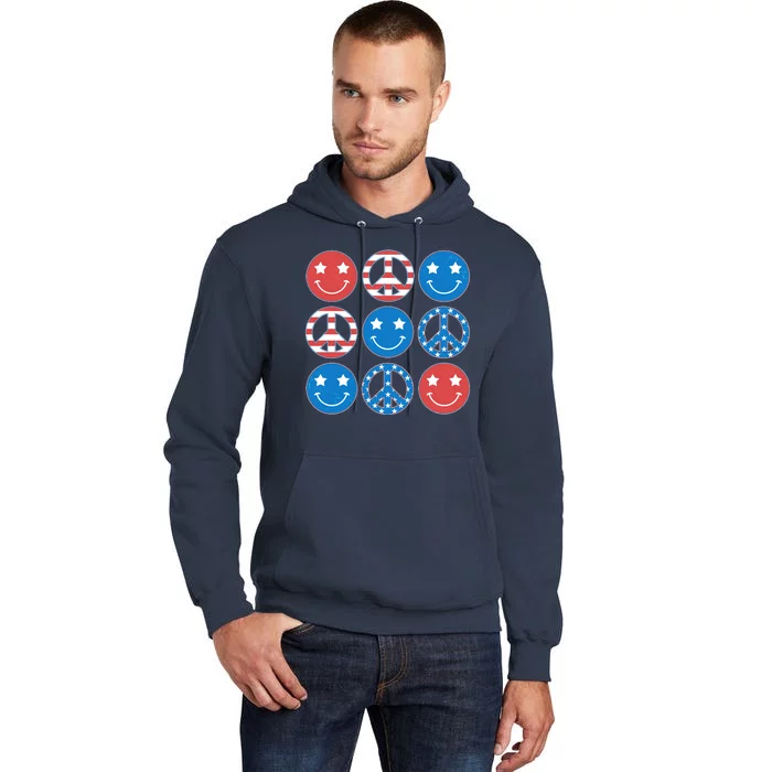 USA American Flag Peace Symbols Smiley Emoji Tall Hoodie