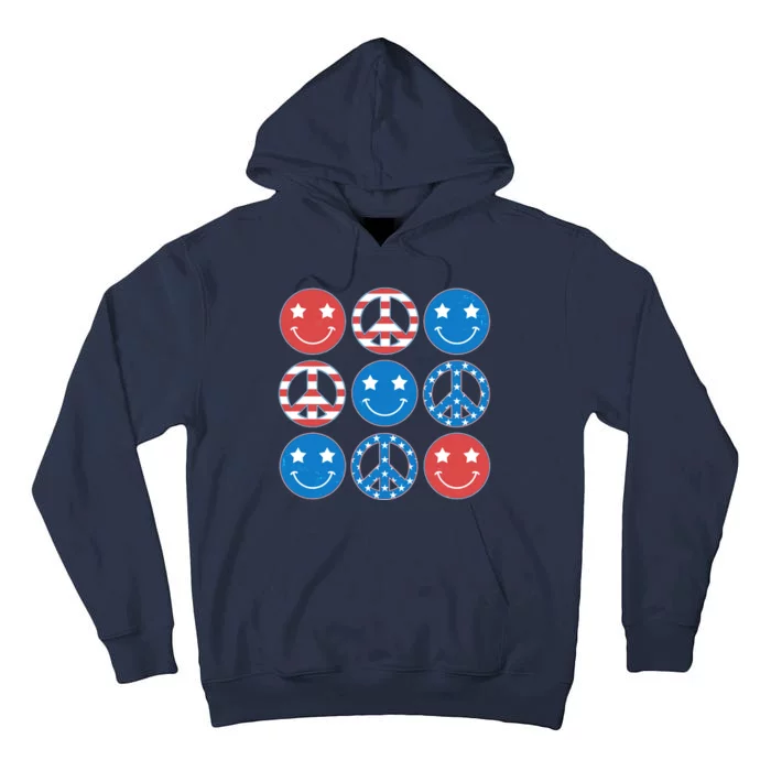 USA American Flag Peace Symbols Smiley Emoji Tall Hoodie