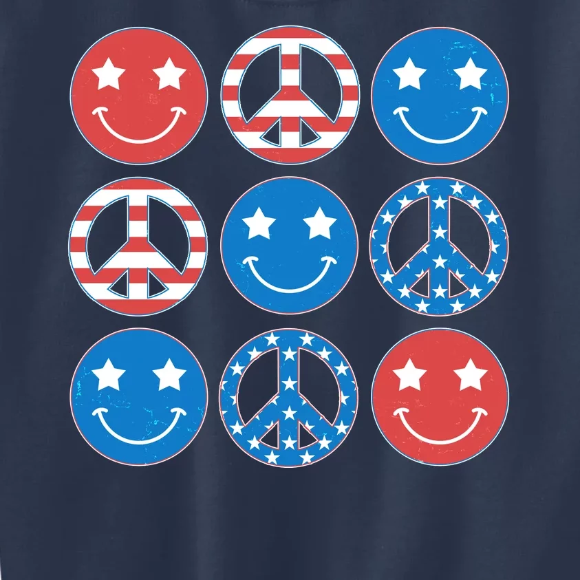 USA American Flag Peace Symbols Smiley Emoji Kids Sweatshirt