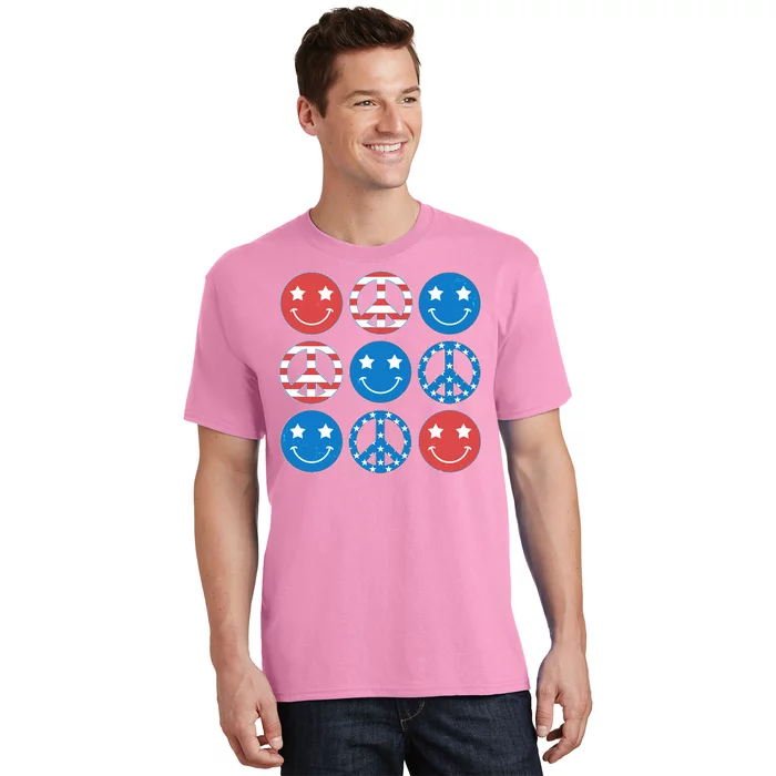 USA American Flag Peace Symbols Smiley Emoji T-Shirt