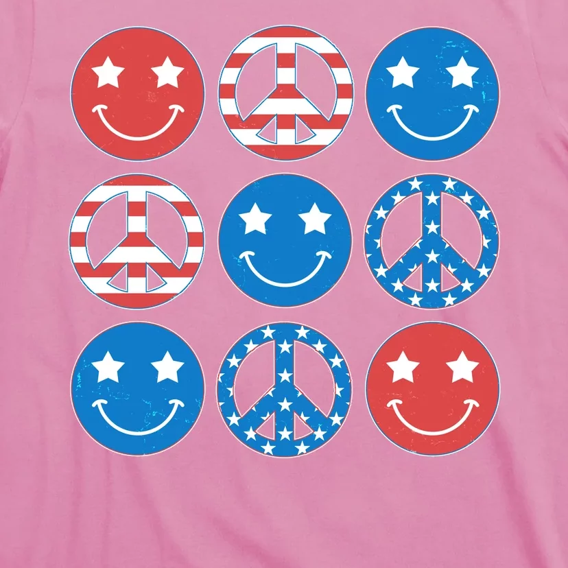 USA American Flag Peace Symbols Smiley Emoji T-Shirt