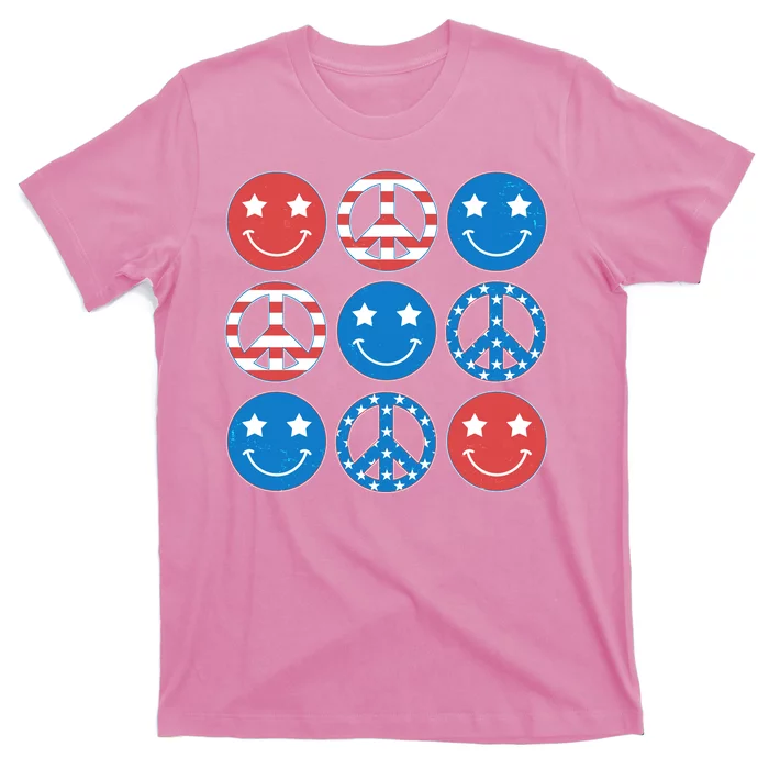 USA American Flag Peace Symbols Smiley Emoji T-Shirt