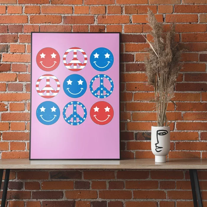 USA American Flag Peace Symbols Smiley Emoji Poster