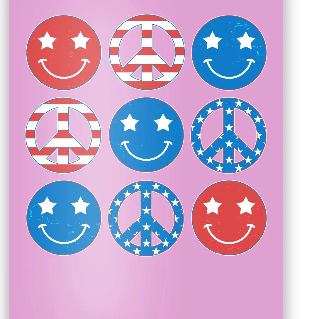 USA American Flag Peace Symbols Smiley Emoji Poster