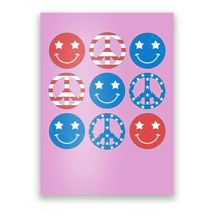 USA American Flag Peace Symbols Smiley Emoji Poster