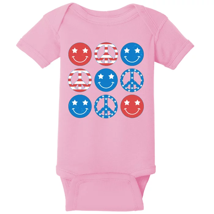 USA American Flag Peace Symbols Smiley Emoji Baby Bodysuit