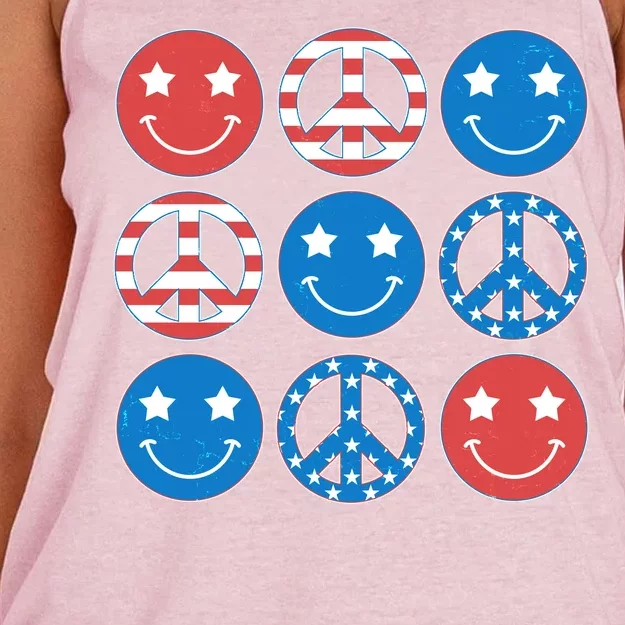 USA American Flag Peace Symbols Smiley Emoji Women's Knotted Racerback Tank