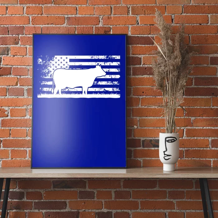 Usa American Flag Cute Gift America Cow Charolais Rancher Gift Poster