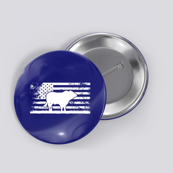 Usa American Flag Gift America Cow Gelbvieh Rancher Gift Button