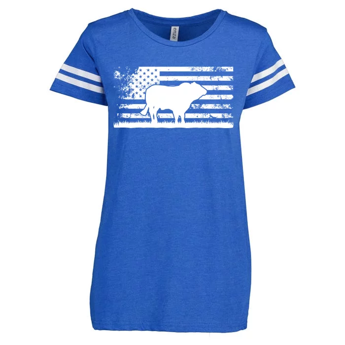 Usa American Flag Gift America Cow Gelbvieh Rancher Gift Enza Ladies Jersey Football T-Shirt