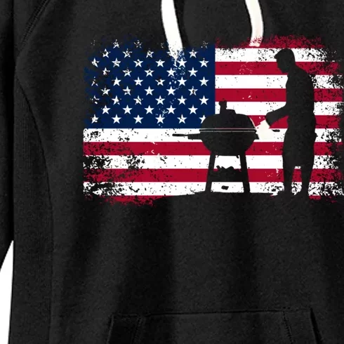 Usa American Flag Barbecuing Grilling Steak 4th Of July Gift Women's Fleece Hoodie