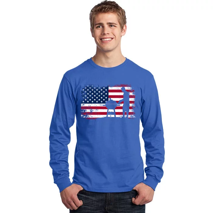 Usa American Flag Barbecuing Grilling Steak 4th Of July Gift Tall Long Sleeve T-Shirt