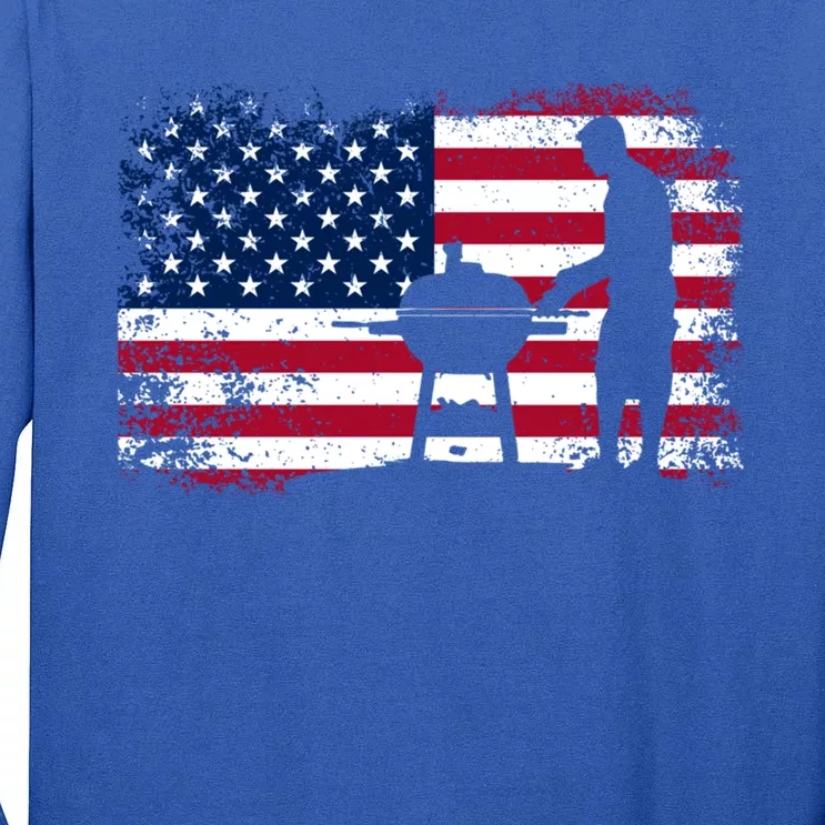 Usa American Flag Barbecuing Grilling Steak 4th Of July Gift Tall Long Sleeve T-Shirt