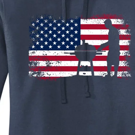 Usa American Flag Barbecuing Grilling Steak 4th Of July Gift Women's Pullover Hoodie