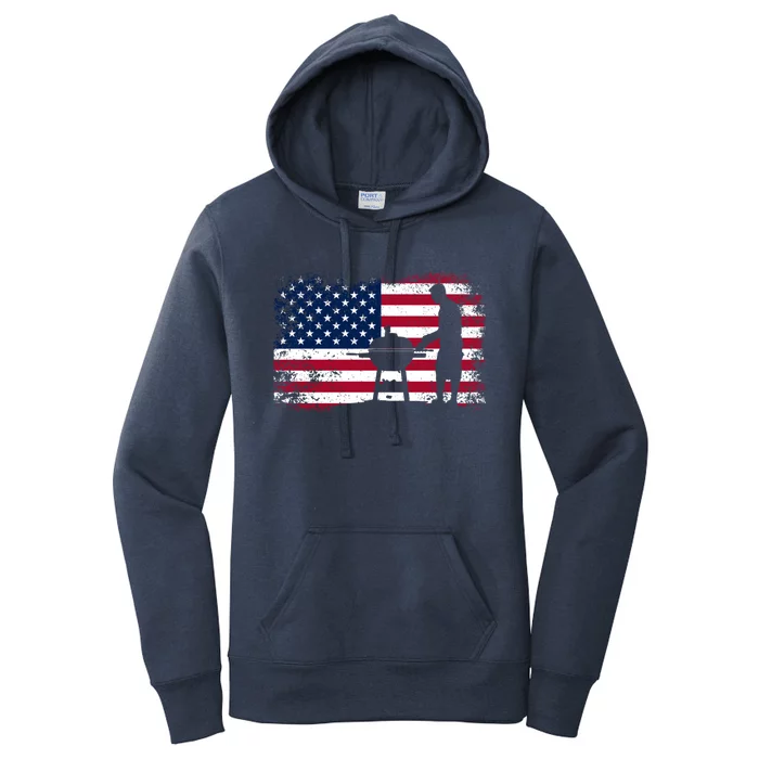 Usa American Flag Barbecuing Grilling Steak 4th Of July Gift Women's Pullover Hoodie