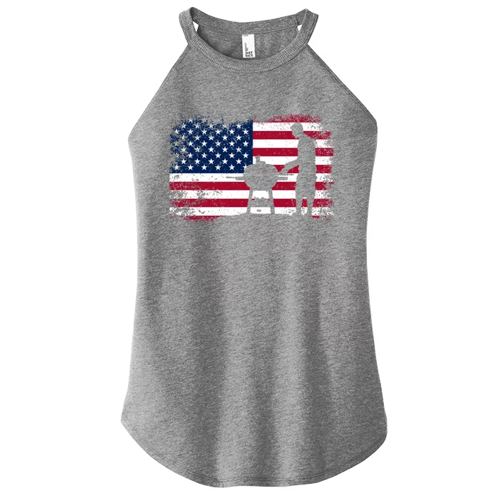 Usa American Flag Barbecuing Grilling Steak 4th Of July Gift Women’s Perfect Tri Rocker Tank