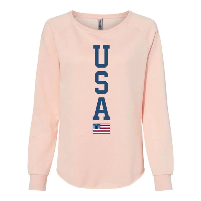 USA American Flag Vertical Text Patriotic 4th Of July Womens California Wash Sweatshirt