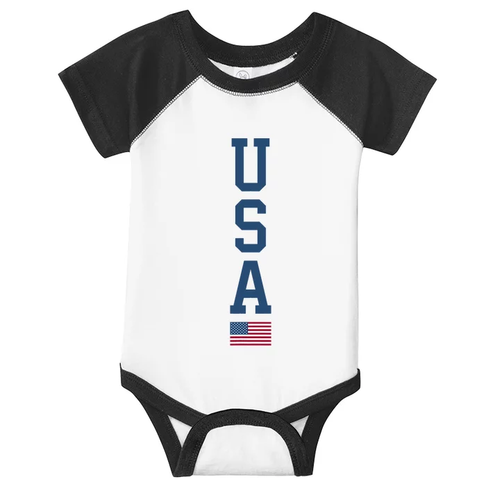 USA American Flag Vertical Text Patriotic 4th Of July Infant Baby Jersey Bodysuit