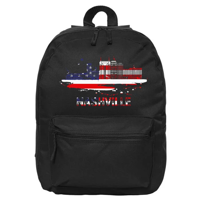 Usa American Flag Cityscape Nashville Tennessee Skyline 16 in Basic Backpack