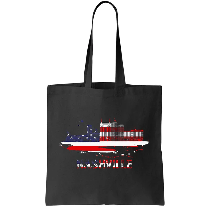 Usa American Flag Cityscape Nashville Tennessee Skyline Tote Bag