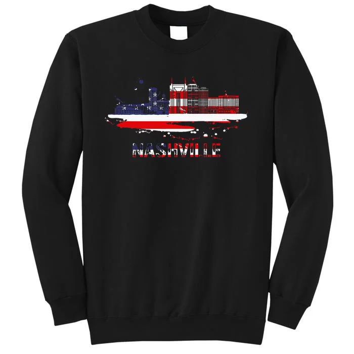 Usa American Flag Cityscape Nashville Tennessee Skyline Tall Sweatshirt