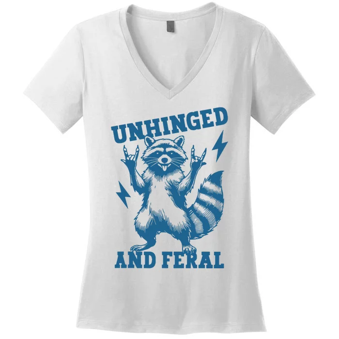 Unhinged And Feral Raccoon Cute Feral Girl Racoon Lover Women's V-Neck T-Shirt