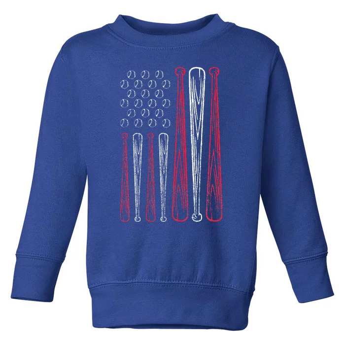 Usa American Flag Baseball Red White Blue Toddler Sweatshirt