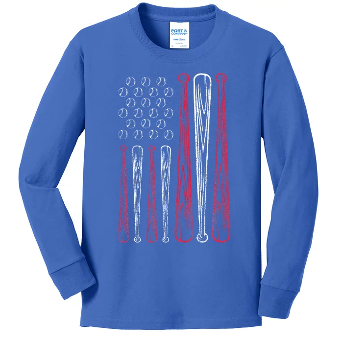 Usa American Flag Baseball Red White Blue Kids Long Sleeve Shirt